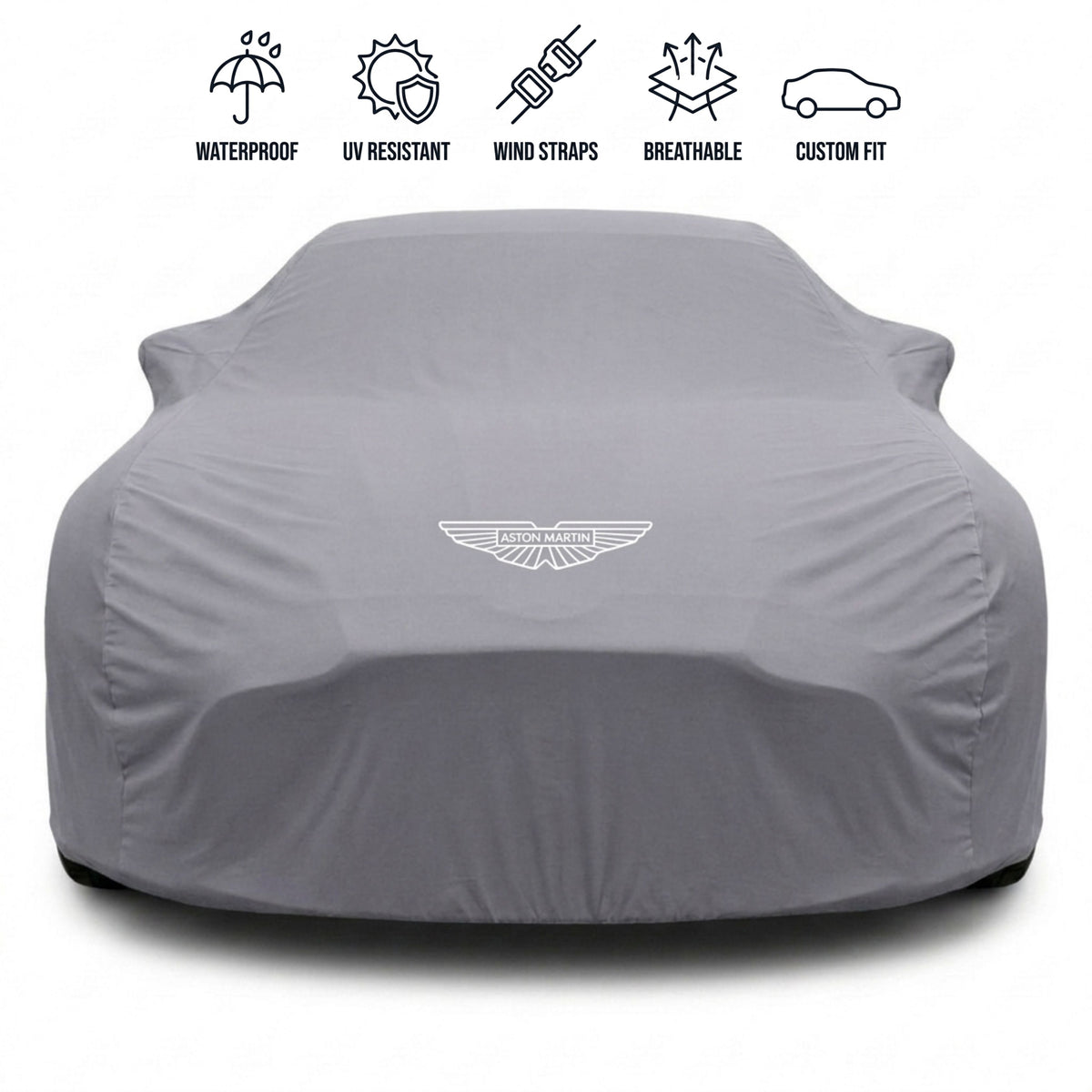 Aston Martin outdoor car cover in grey with custom logo – waterproof and tailored fit