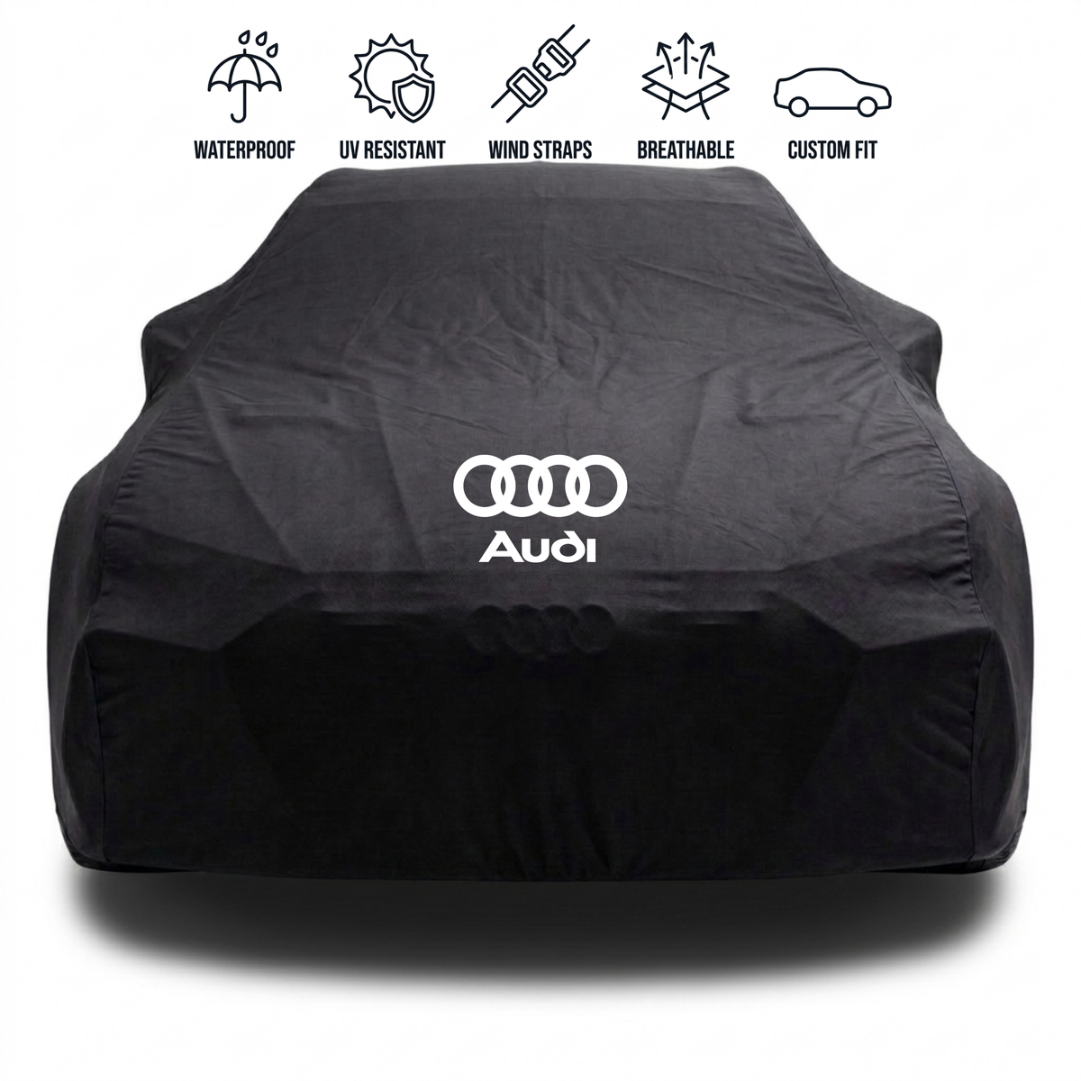 Audi outdoor car cover in black with custom logo – waterproof and tailored fit