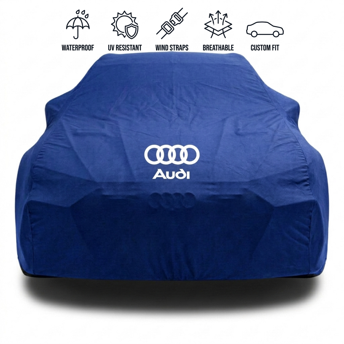 Audi outdoor car cover in blue with custom logo – waterproof and tailored fit