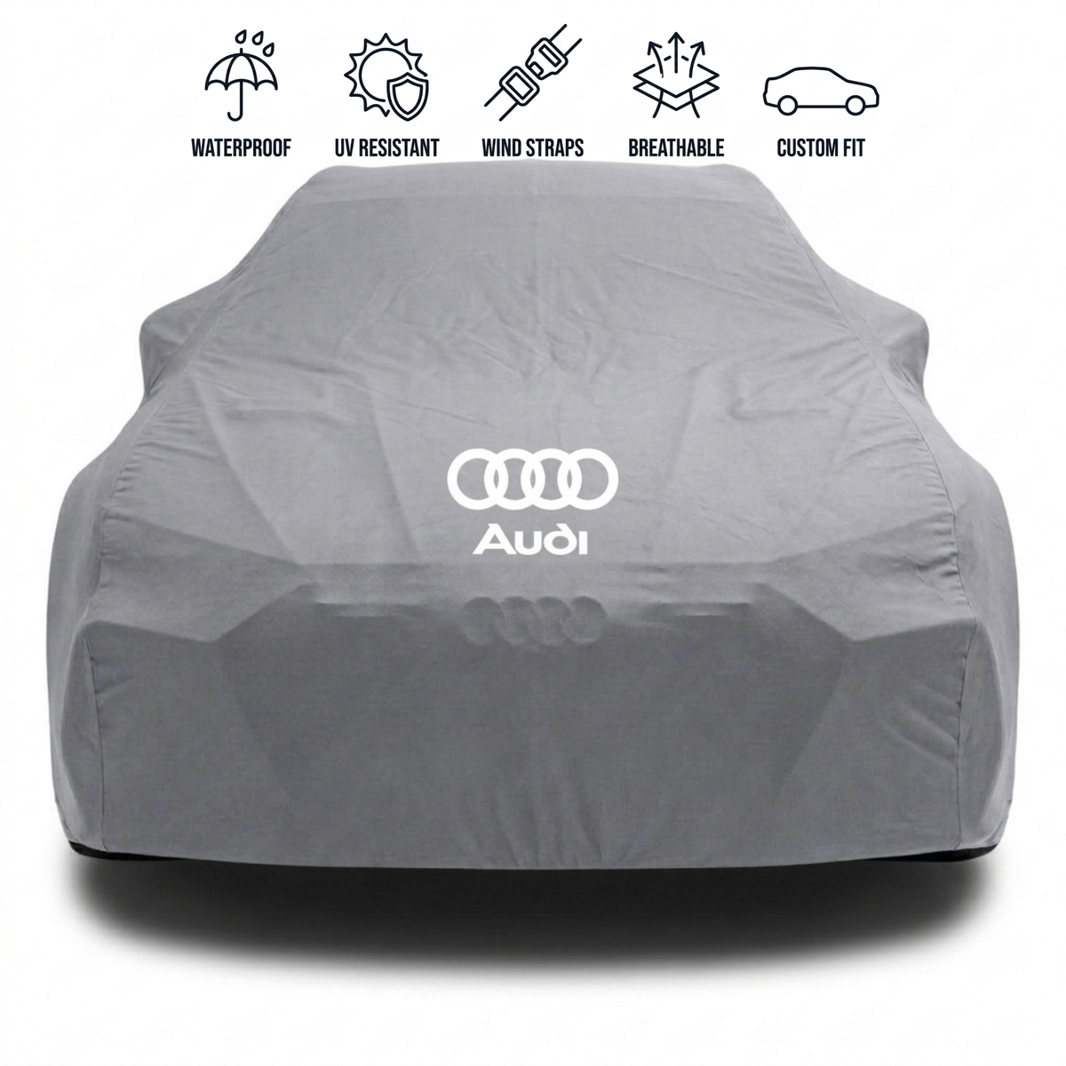 Audi outdoor car cover in grey with custom logo – waterproof and tailored fit