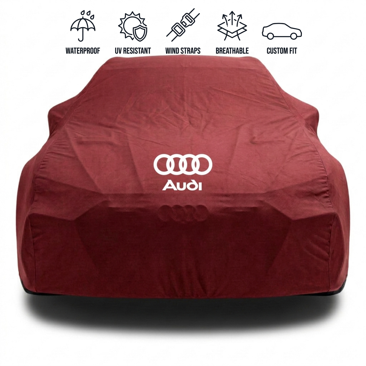 Audi outdoor car cover in red with custom logo – waterproof and tailored fit