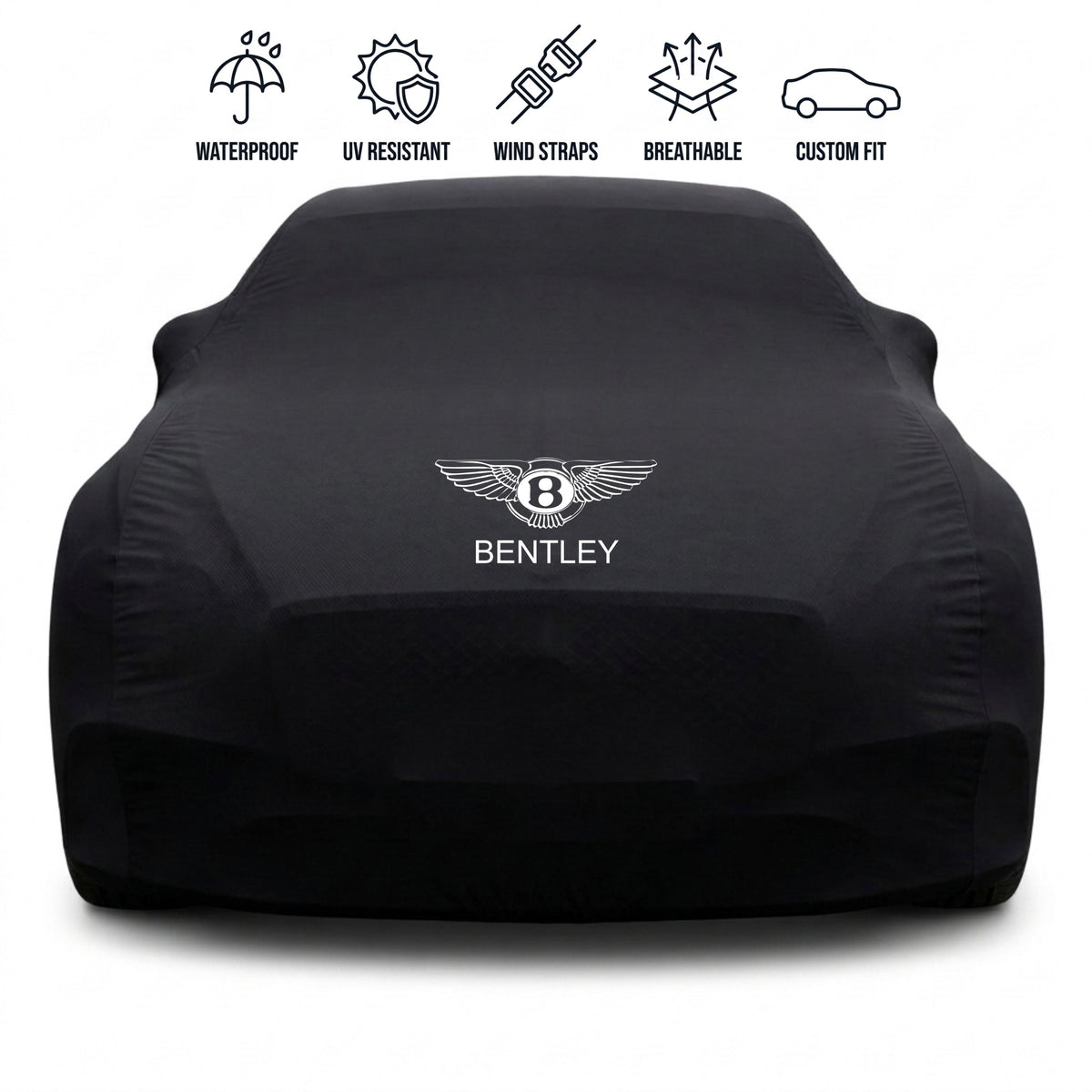Bentley outdoor car cover in black with custom logo – waterproof and tailored fit