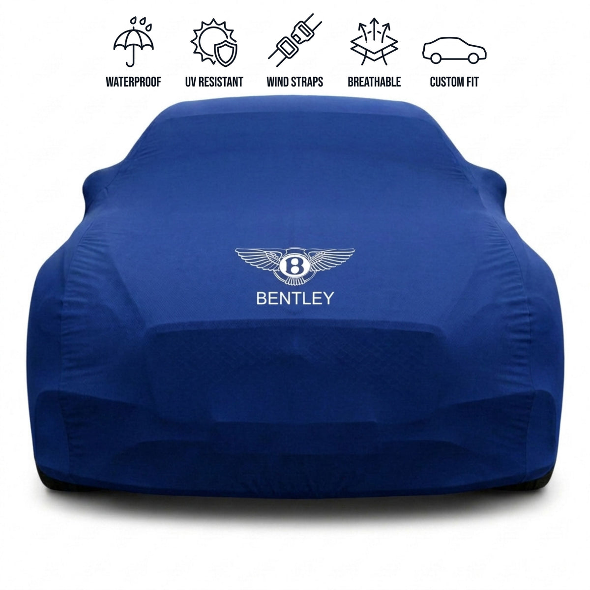 Bentley outdoor car cover in blue with custom logo – waterproof and tailored fit