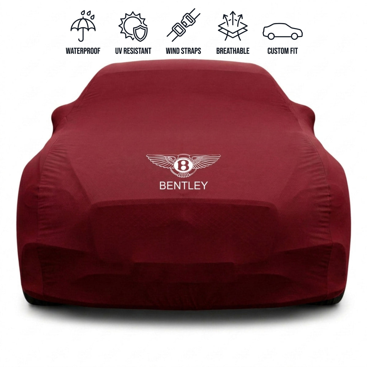 Bentley outdoor car cover in red with custom logo – waterproof and tailored fit