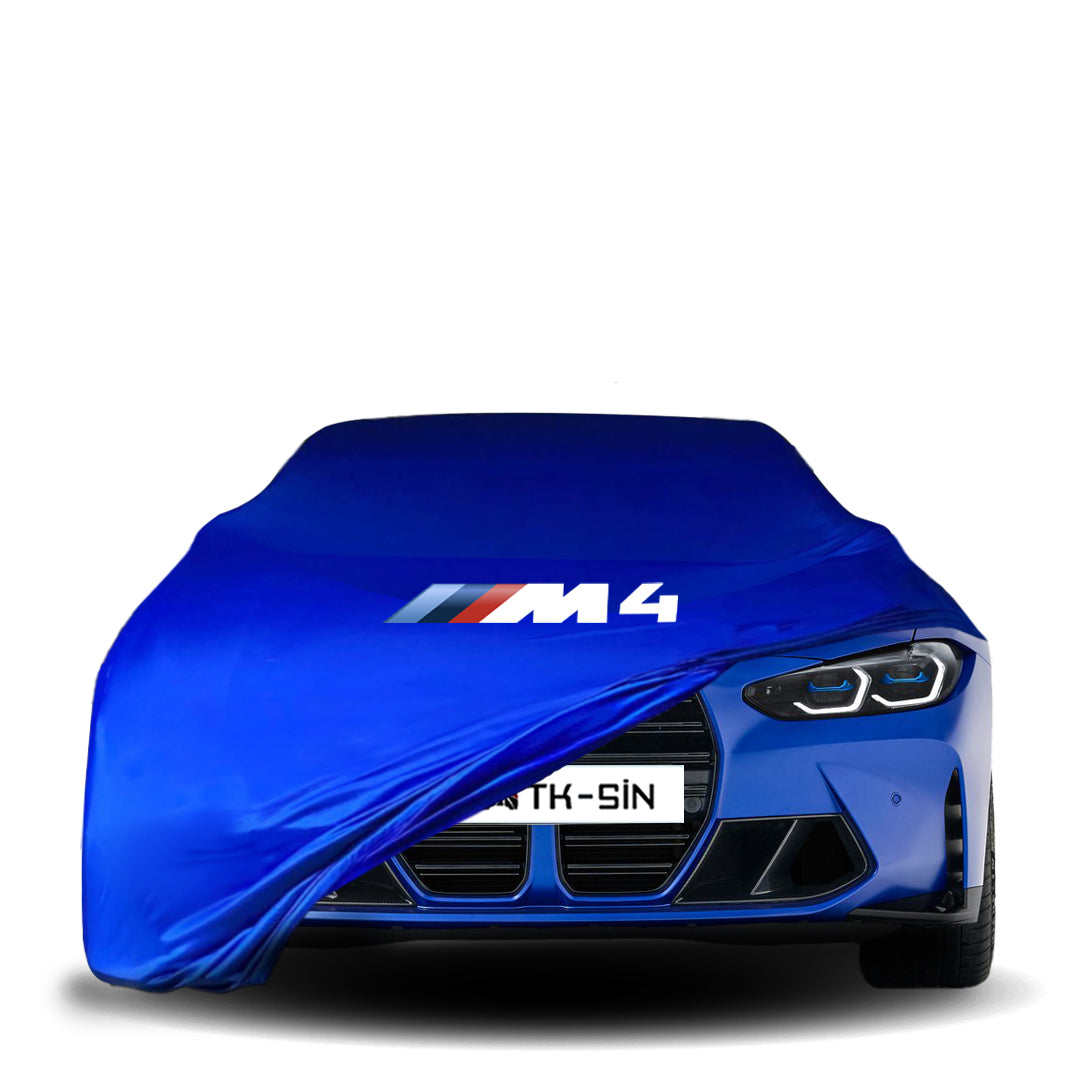 BMW M4 F32/F33 4 Series (2013–2020) fitted with a bespoke indoor car cover in a UK garage