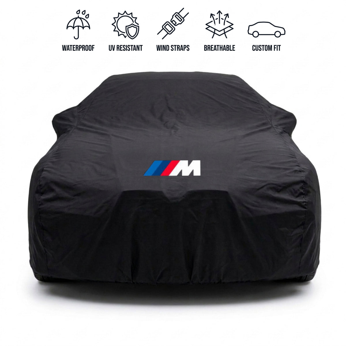 BMW outdoor car cover in black with custom logo – waterproof and tailored fit