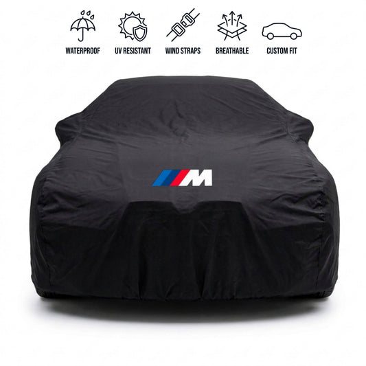 BMW outdoor car cover in black with custom logo – waterproof and tailored fit