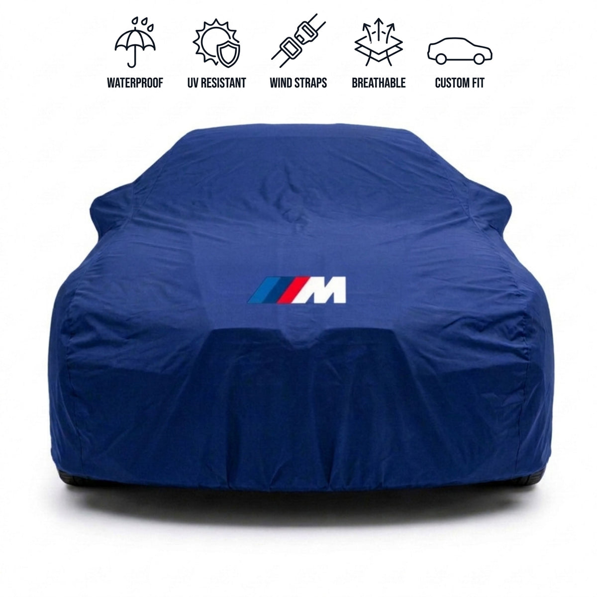 BMW outdoor car cover in blue with custom logo – waterproof and tailored fit
