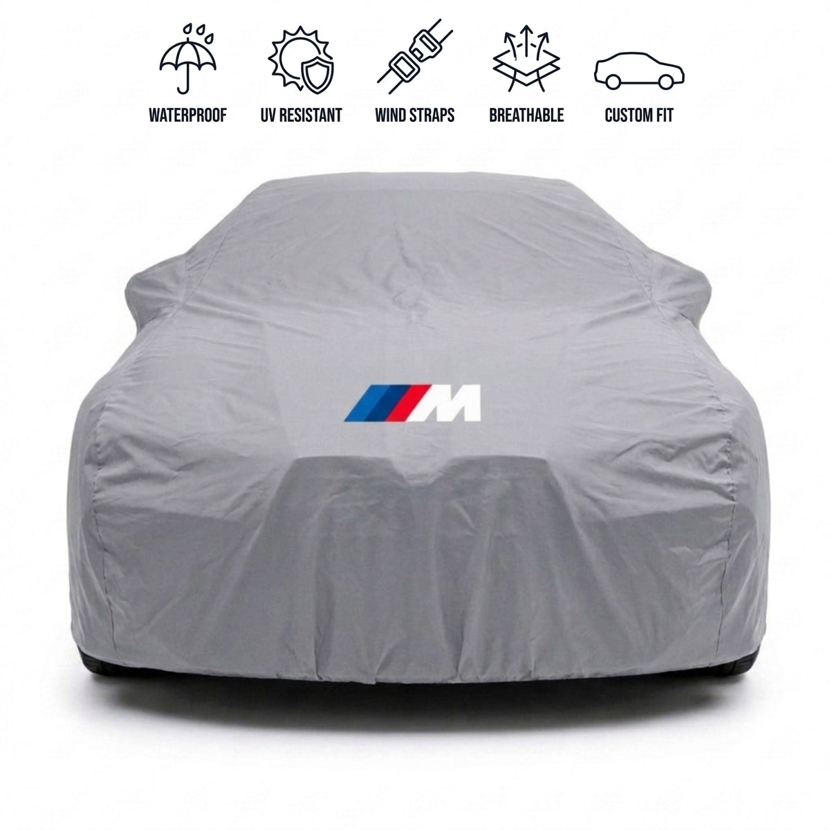 BMW outdoor car cover in grey with custom logo – waterproof and tailored fit