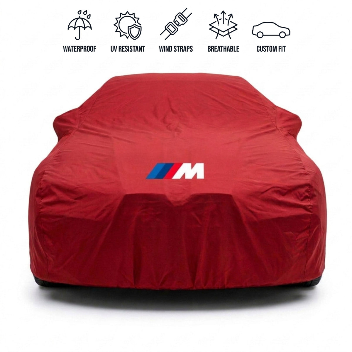 BMW outdoor car cover in red with custom logo – waterproof and tailored fit