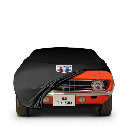 Chevrolet Camaro (1967–1969) fitted with a bespoke indoor car cover in a UK garage