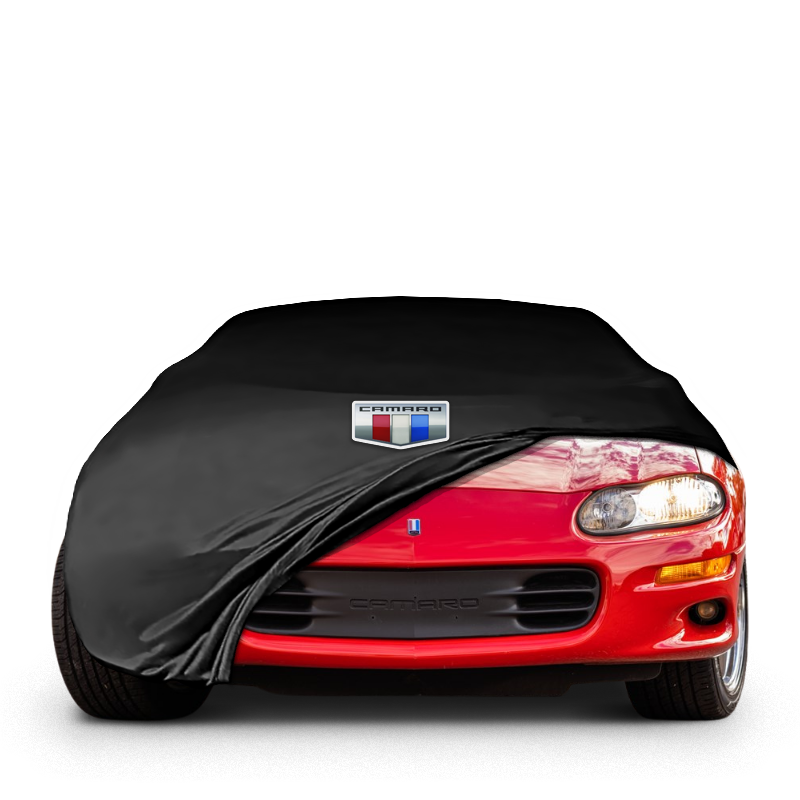 Chevrolet Camaro (1970–1981) fitted with a bespoke indoor car cover in a UK garage