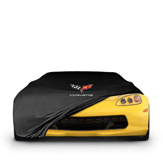 Custom-fit indoor car cover for Corvette C6 2004–2013 with Corvette logo