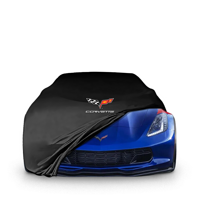 Chevrolet Corvette C7 fitted with a bespoke indoor car cover in a UK garage