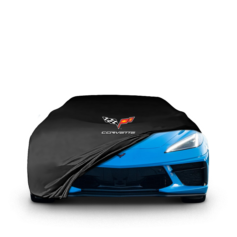 Chevrolet Corvette C8 fitted with a bespoke indoor car cover in a UK garage