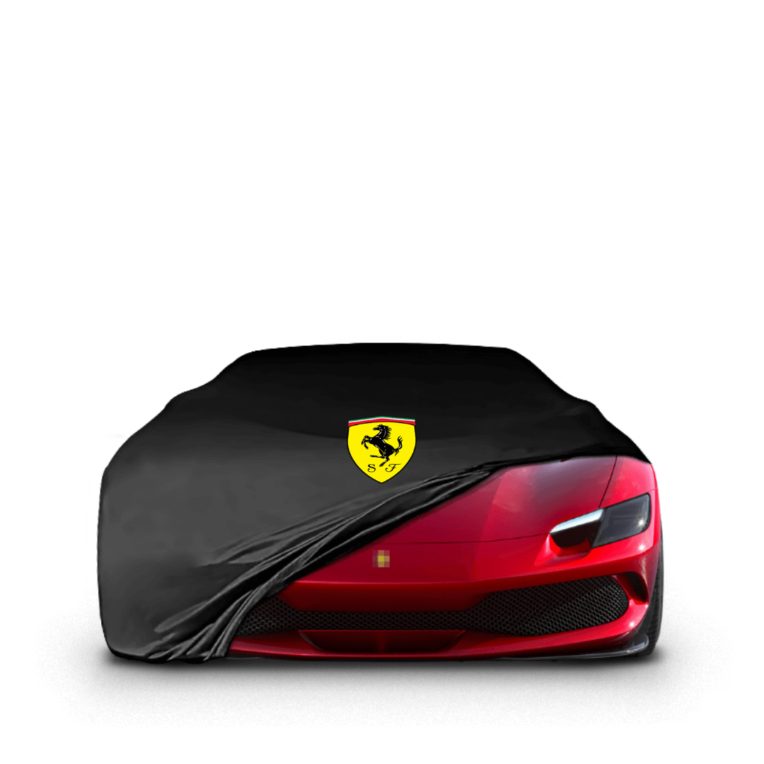 Ferrari 296 GTB (2022–present) fitted with a bespoke indoor car cover in a UK garage
