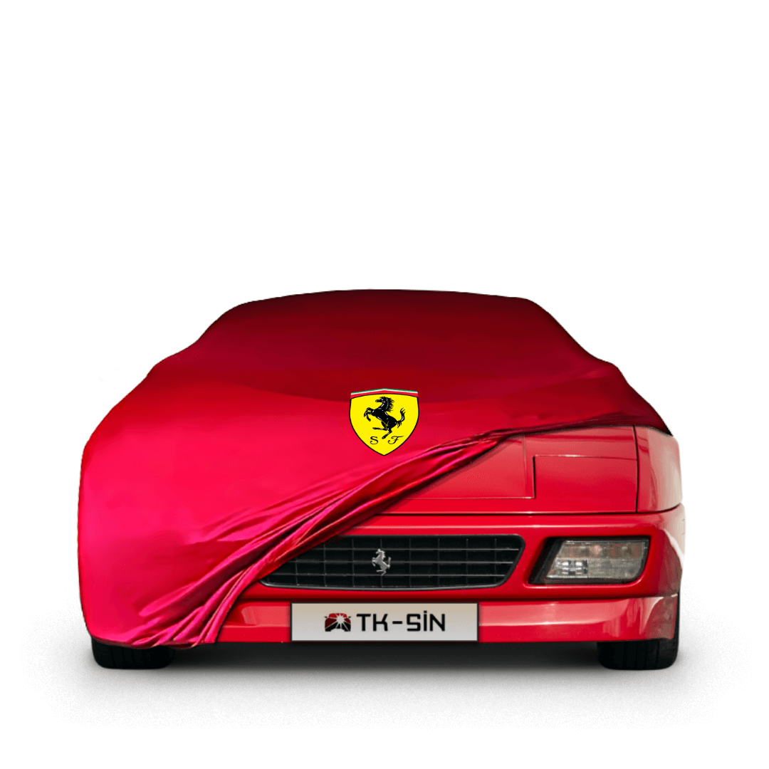 Ferrari 348 fitted with a bespoke indoor car cover in a UK garage