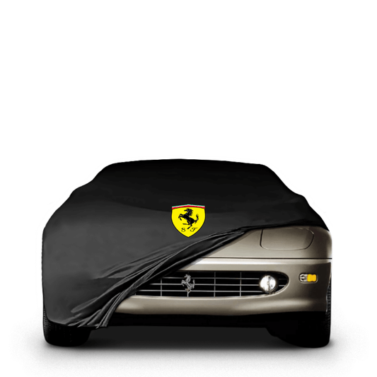 Ferrari 456 (1993–2003) fitted with a bespoke indoor car cover in a UK garage
