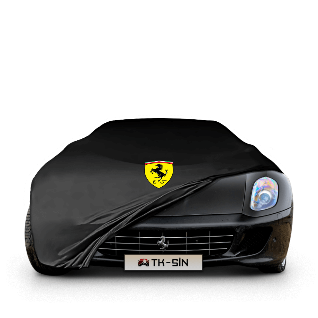 Ferrari 599 GTB fitted with a bespoke indoor car cover in a UK garage