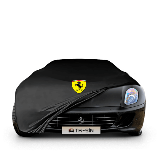 Ferrari 599 GTB fitted with a bespoke indoor car cover in a UK garage