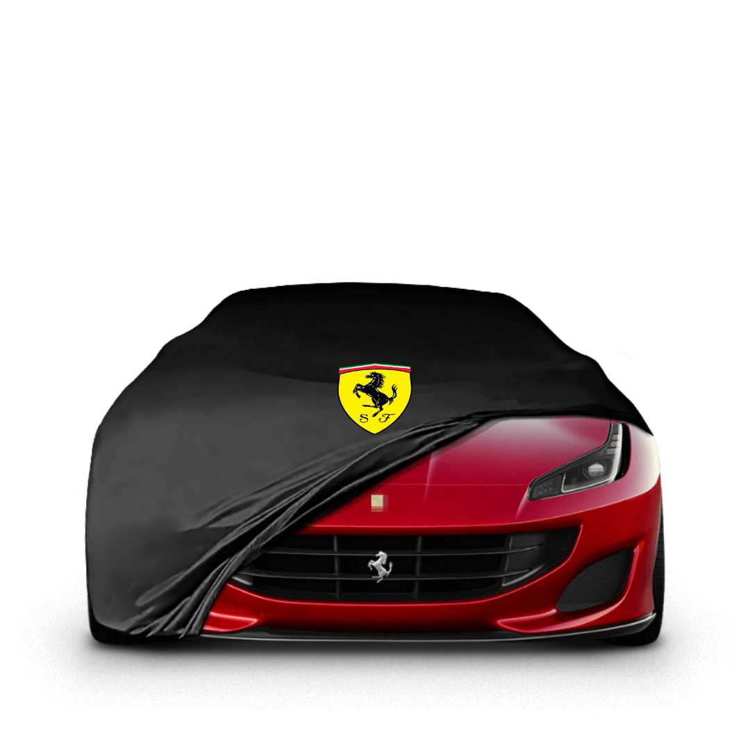 Ferrari 812 fitted with a bespoke indoor car cover in a UK garage