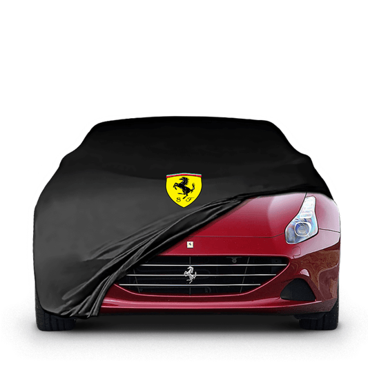 Ferrari California fitted with a bespoke indoor car cover in a UK garage