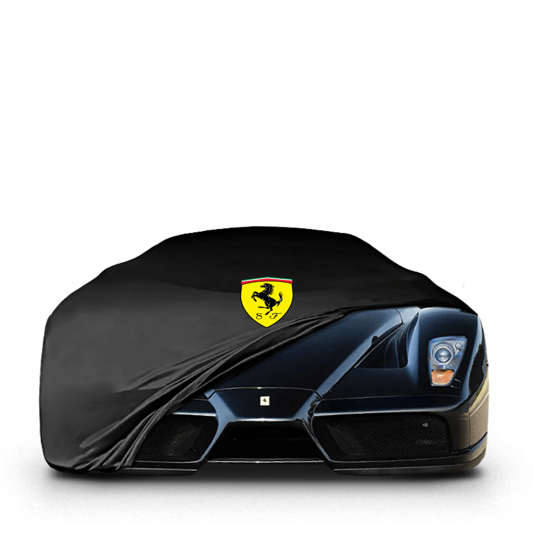 Ferrari Enzo (2001–2004) fitted with a bespoke indoor car cover in a UK garage