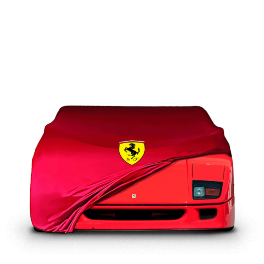 Ferrari F40 fitted with a bespoke indoor car cover in a UK garage