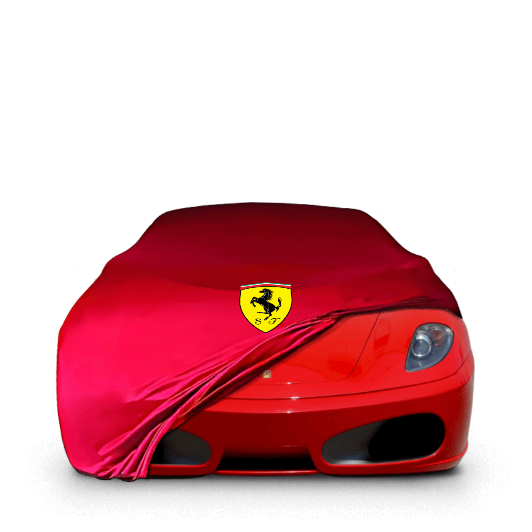 Ferrari F430 fitted with a bespoke indoor car cover in a UK garage