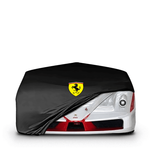 Ferrari FXX fitted with a bespoke indoor car cover in a UK garage