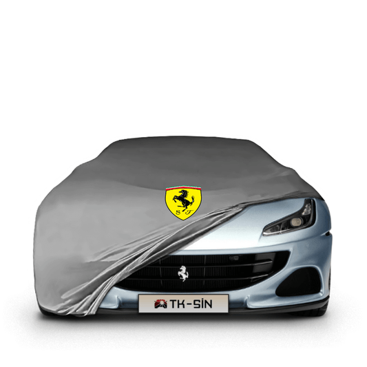 Ferrari Portofino fitted with a bespoke indoor car cover in a UK garage