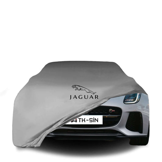 Jaguar F-Type fitted with a bespoke indoor car cover in a UK garage