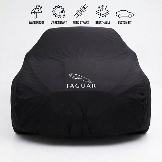 Jaguar outdoor car cover in black with custom logo – waterproof and tailored fit