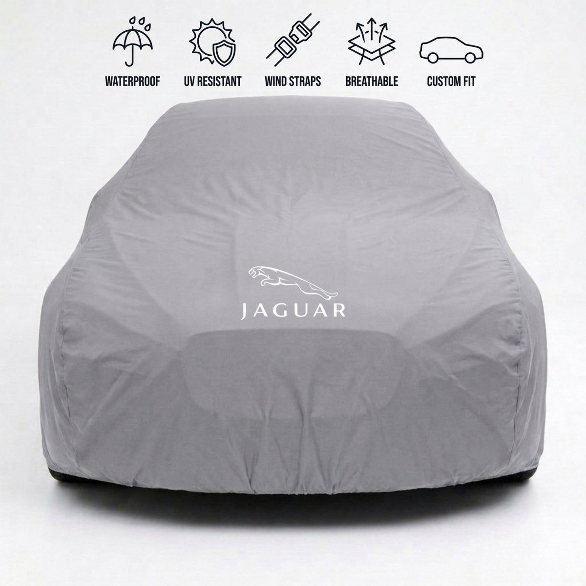 Jaguar outdoor car cover in grey with custom logo – waterproof and tailored fit