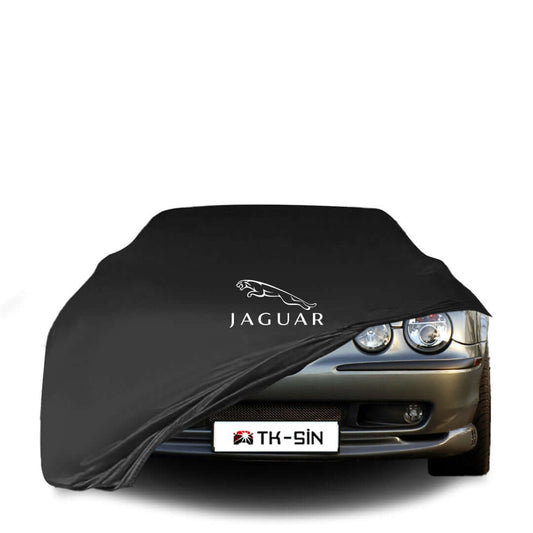 Jaguar S-Type fitted with a bespoke indoor car cover in a UK garage