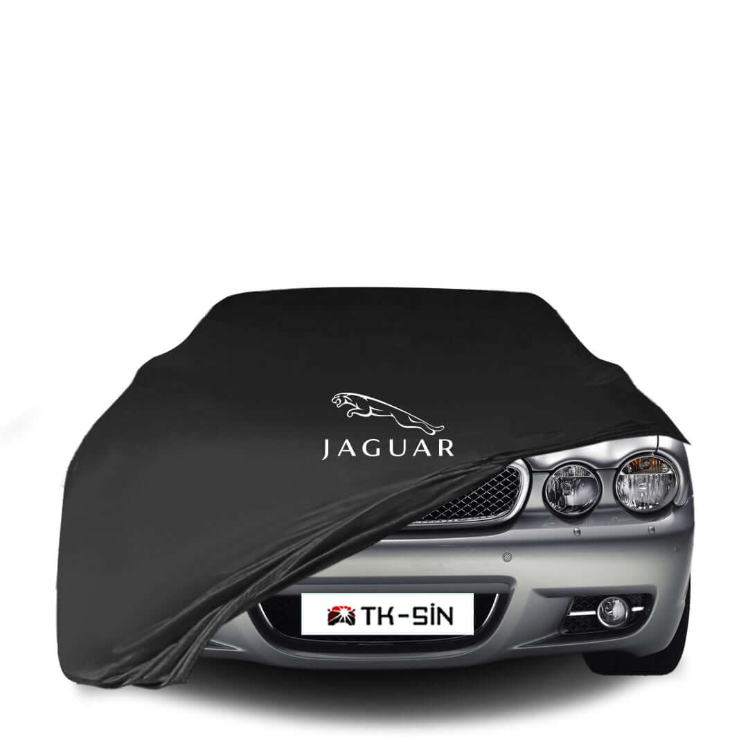 Jaguar XJ X350 (2003–2006) fitted with a bespoke indoor car cover in a UK garage