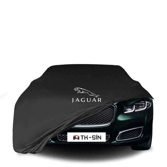 Jaguar XJ X351 (2015–2019) fitted with a bespoke indoor car cover in a UK garage