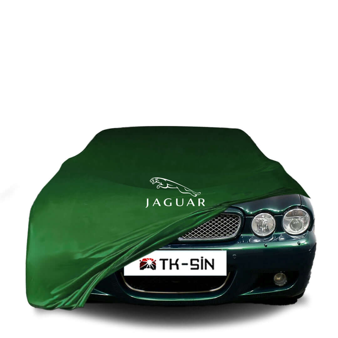 Jaguar XJ X358 (2007–2009) fitted with a bespoke indoor car cover in a UK garage