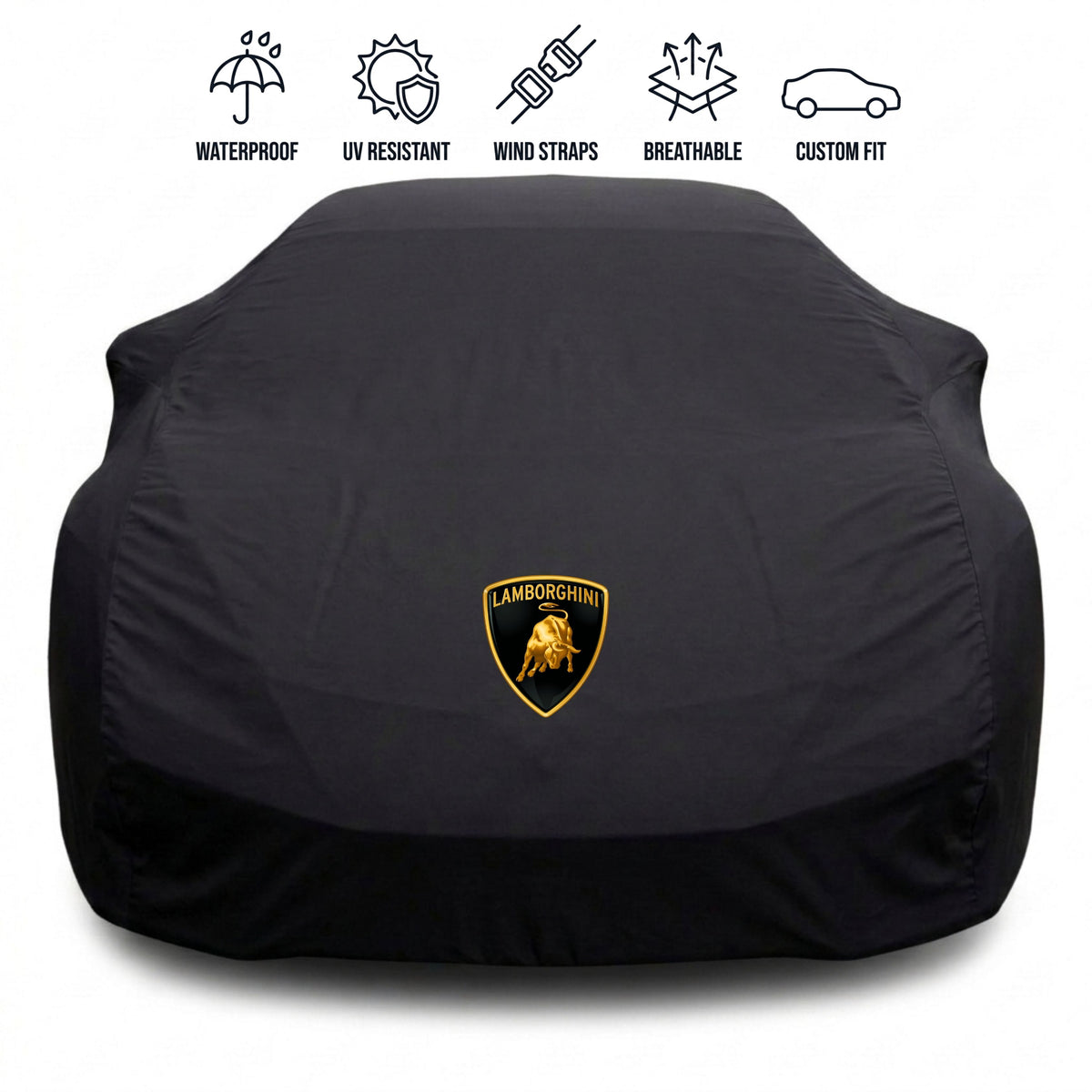 Lamborghini outdoor car cover in black with custom logo – waterproof and tailored fit