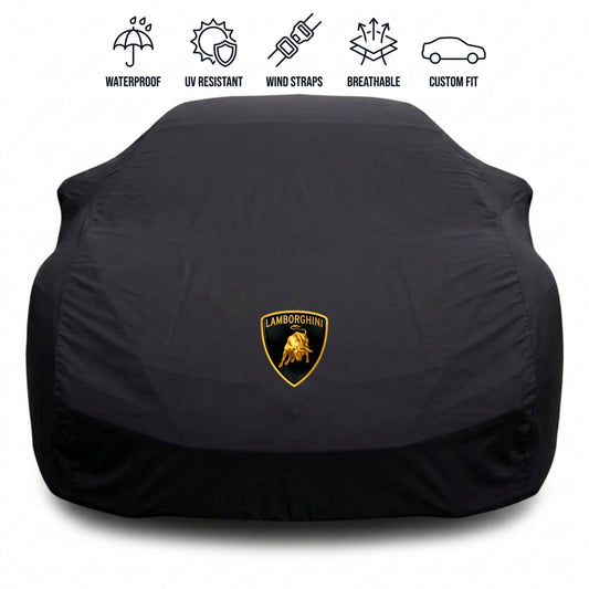 Lamborghini outdoor car cover in black with custom logo – waterproof and tailored fit
