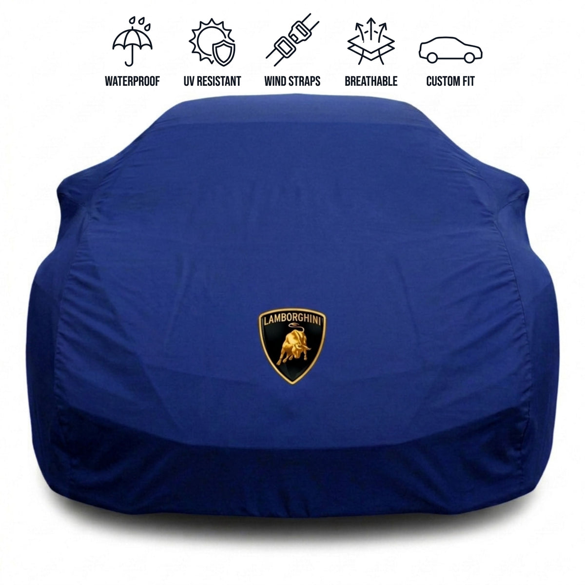 Lamborghini outdoor car cover in blue with custom logo – waterproof and tailored fit