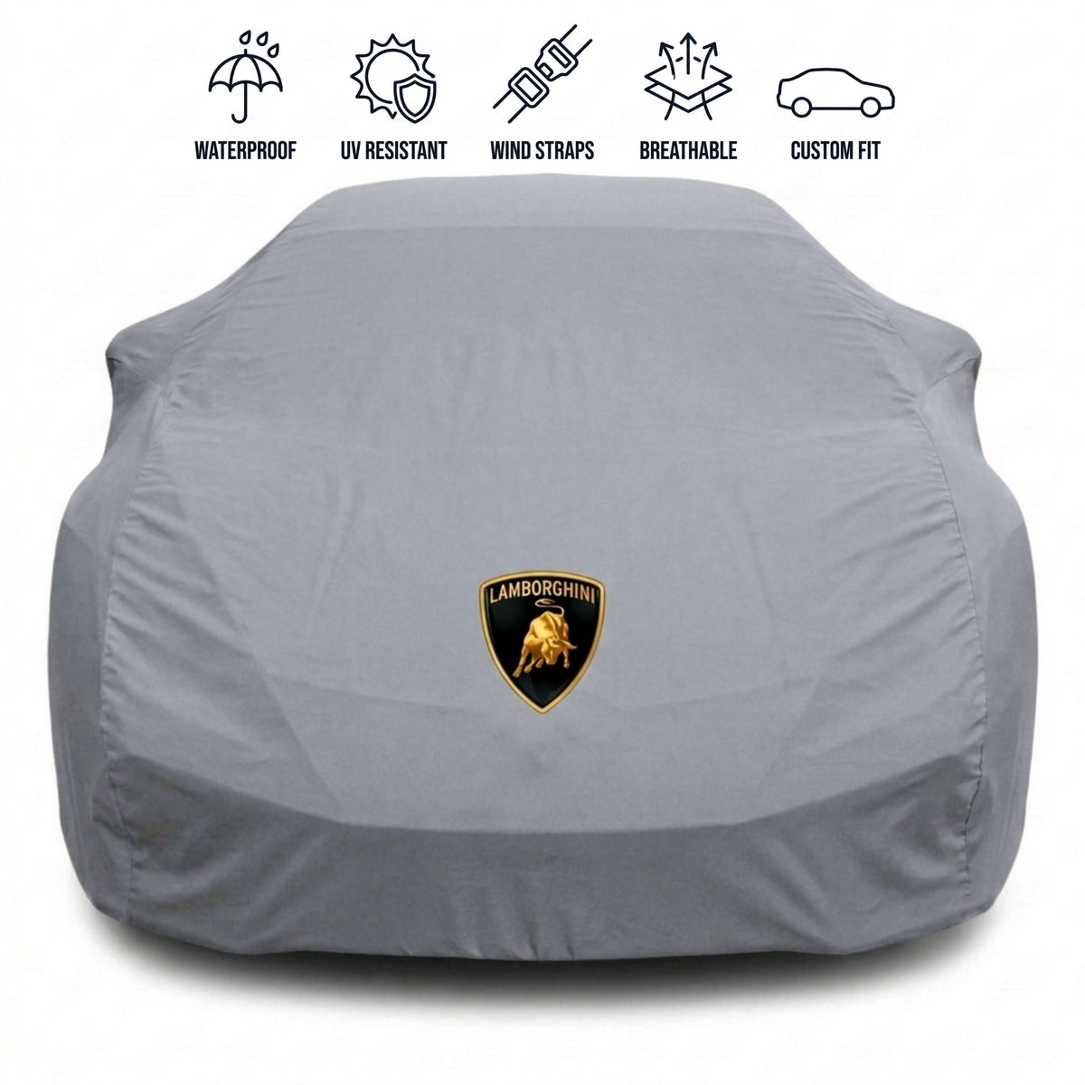 Lamborghini outdoor car cover in grey with custom logo – waterproof and tailored fit