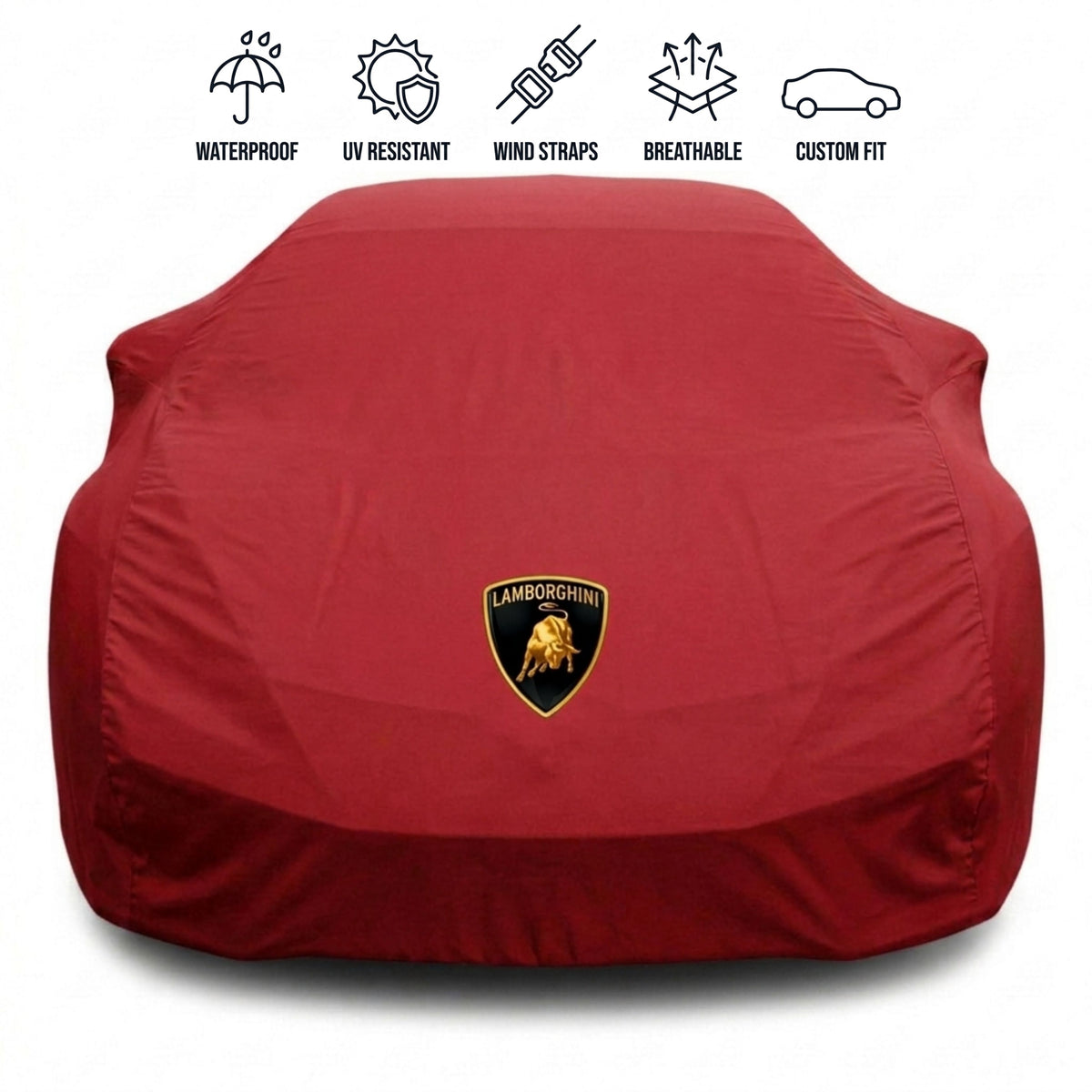 Lamborghini outdoor car cover in red with custom logo – waterproof and tailored fit