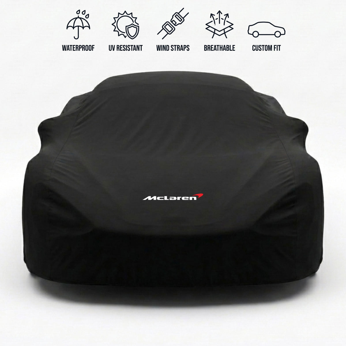 McLaren outdoor car cover in black with custom logo – waterproof and tailored fit