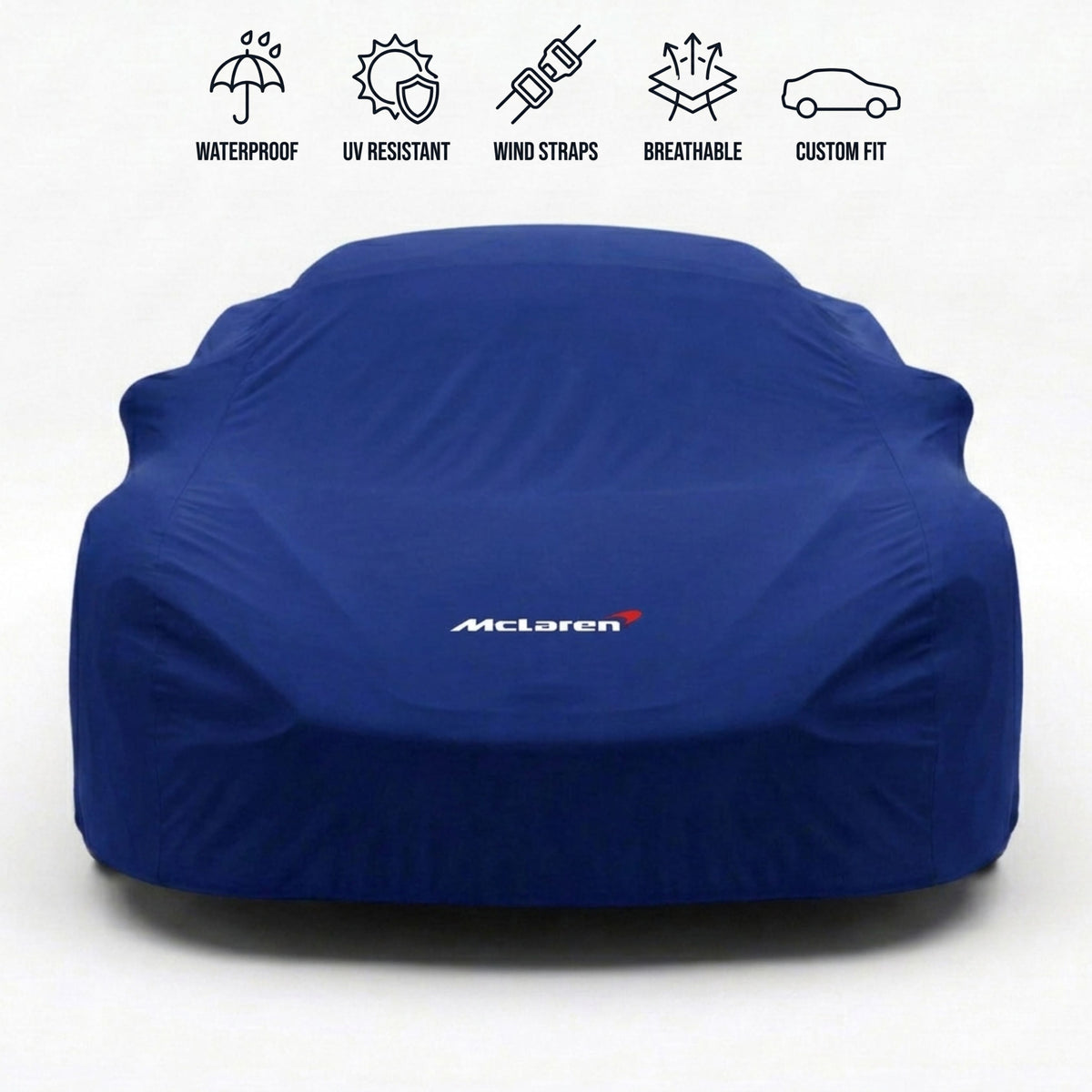 McLaren outdoor car cover in blue with custom logo – waterproof and tailored fit