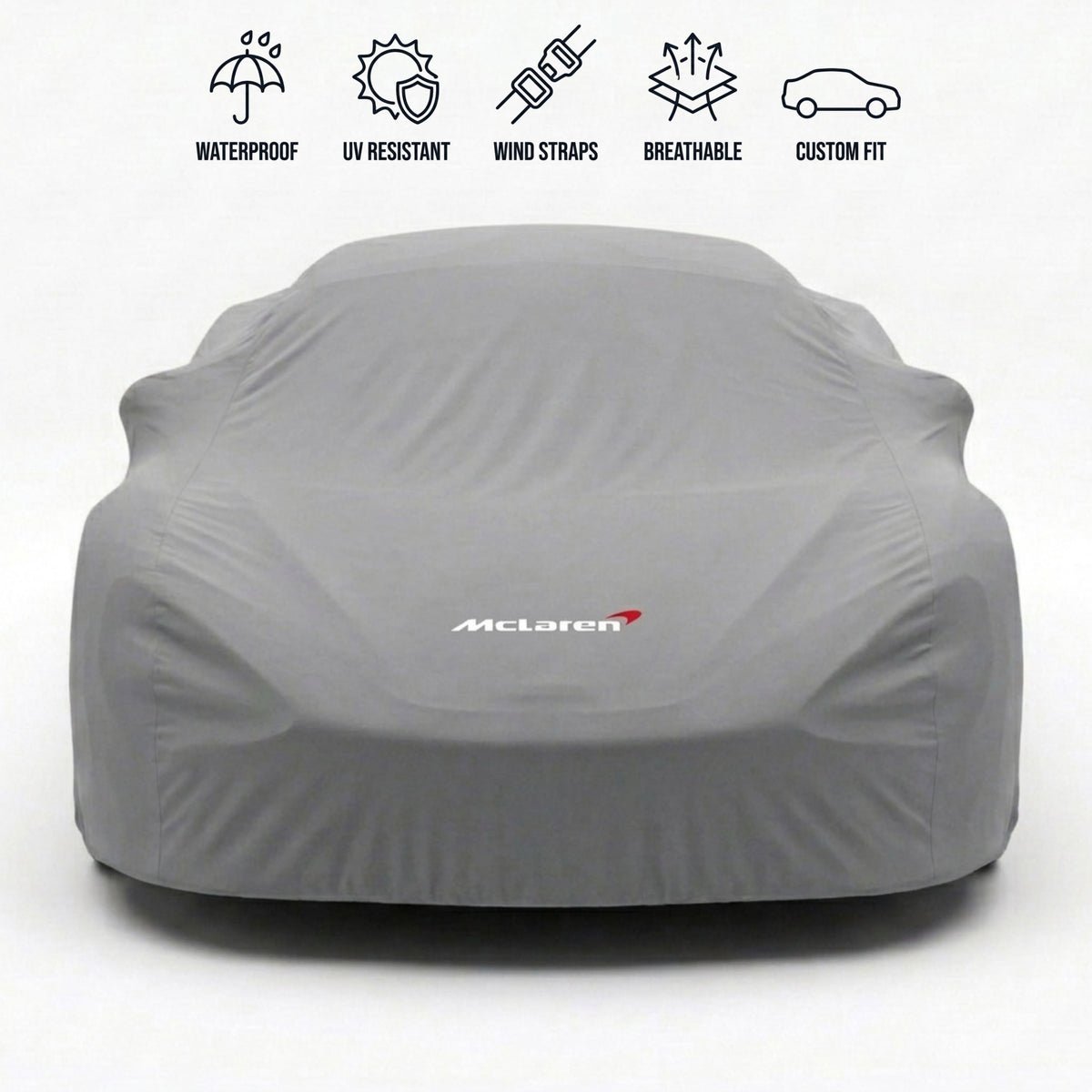 McLaren outdoor car cover in grey with custom logo – waterproof and tailored fit