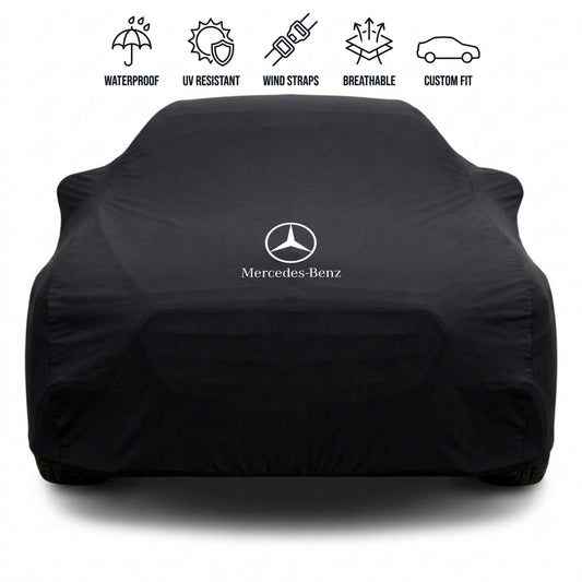 Mercedes-Benz outdoor car cover in black with custom logo – waterproof and tailored fit