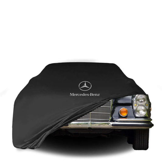 Mercedes-Benz W108 fitted with a bespoke indoor car cover in a UK garage