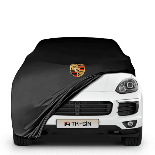 Porsche Cayenne 3 (2017–present) fitted with a bespoke indoor car cover in a UK garage